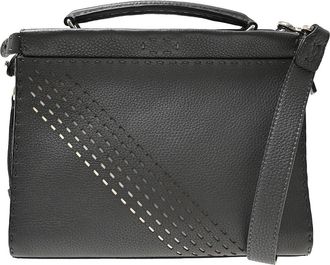 Fendi Peekaboo Fit Leather With Zucca Embossed Leather Black Leather Handbag (Pre-Owned)