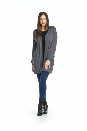 Papillon Heathered Soft Hooded Cardigan In Charcoal