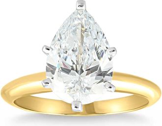 Pompeii3 Certified 4 Ct Pear Solitaire Diamond Engagement Ring 14k Gold Lab Grown Size: 6.5