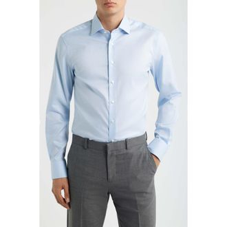 Eterna Slim Fit Dot Pattern Non-Iron Cotton Dobby Dress Shirt in Light Blue at Nordstrom, Size 15.5 - L