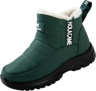 Generic Snow Boots Women Warm Ladies Winter Outdoor Anti-Slip Ankle Booties Faux Fur Lined Water-Resistant Walking Short Boots(Green,7.5)