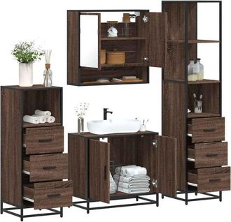 vidaXL Vidaxl - Set De Muebles Ba&ntilde;o 4 Pzas Madera Contrachapada Roble Marr&oacute;n