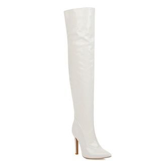 Generic White,5.5 UK,Womens Patent Leather PU Thigh High Boots Pointy Toe Side Zippe Fashion Comfy Stiletto High Heel Over The Knee Boot Fall Winter Dress Sho