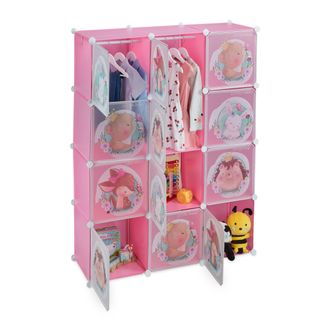 Relaxdays Relaxdays - Armario Modular Infantil, 2 Rieles Para Ropa, Puertas Con Animales, 145x110x37 Cm, Diy, Estanter&iacute;a Cubos, Rosa