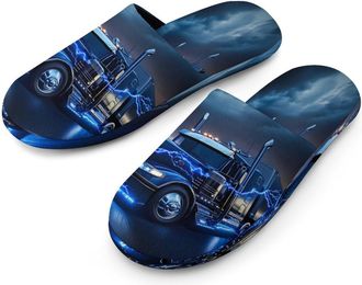 Generic Blue Truck in Thunder Mens Cotton Slippers Memory Foam Comfort House Shoes Winter Indoor Slipper for Hotel Casa Spa