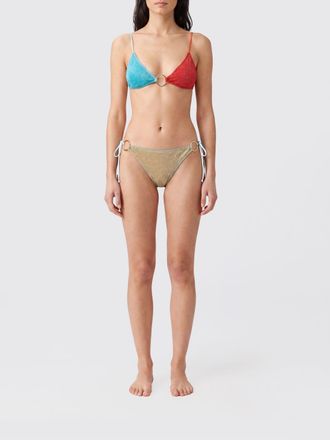 Os&eacute;ree Bikini a triangolo in lurex con stampa astratta e anello metallico
