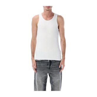 Diesel Tops, Heren, Wit, S, Ribbed Tank Top met Logodetail