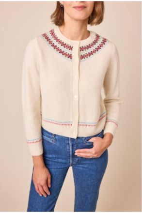 D&ocirc;en Olympe Crewneck Cardigan In Ivory Annecy