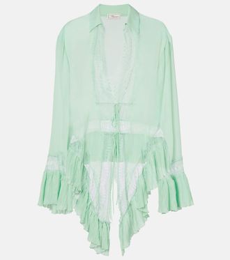 Blumarine Lace-trimmed sheer georgette shirt