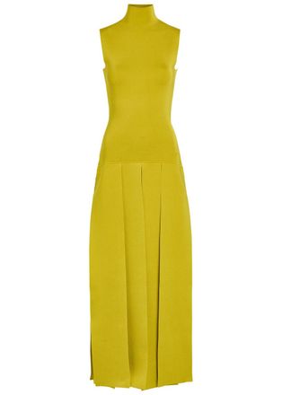Alaia Pleated Stretch Fine-knit Maxi Dress - Lime - 36 (UK8 / S)