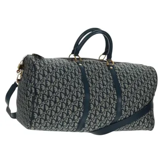 Dior Vintage Trotter Boston Bag Diorissimo Canvas Navy Canvas Handbag (Pre-Owned)