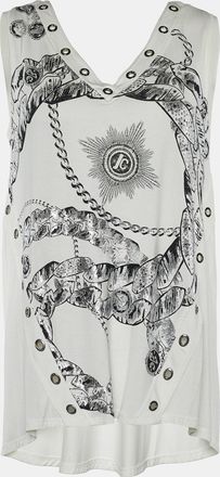 Roberto Cavalli White Printed Jersey Eyelet Top
