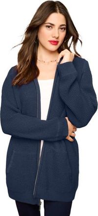 Roaman's Plus Size Waffle Knit Zip Front Relaxed Hoodie in Navy at Nordstrom, Size Medium