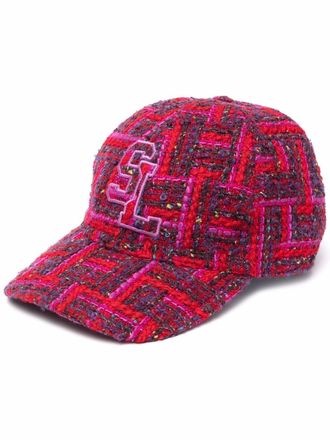 Saint Laurent Tweed-Baseballkappe mit Logo - Rot