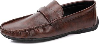Generic Mens Loafers Shoe Simple Moccasins Penny Loafers Leather Flat Heel Lightweight Comfortable Casual Classic Slip-ons(Brown,7.5 UK)