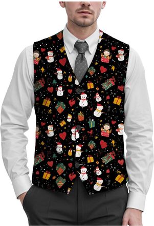 Generic Christmas Waistcoat Mens Fun Waistcoat Fun Christmas Festive Happy Santa Claus Xmas Holiday Dress V Neck Snowflake Xmas Waistcoats V Neck Sleeveless S