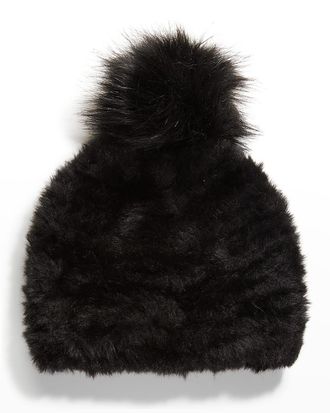 Jocelyn Faux-Fur Knit Beanie w/ Pompom