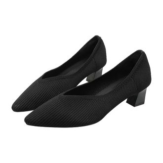 Generic 1.8 Inches Womens Closed Toe Low Heels Pump Pointed Toe Chunky Block Heels Work Court Shoes Casual Daily Work Wear Knit Shoes Slip-on Kitten Heel Pump