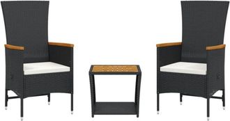 vidaXL Set Comedor De Jard&iacute;n 3 Pzas Con Cojines Rat&aacute;n Sint&eacute;tico Negro Vidaxl