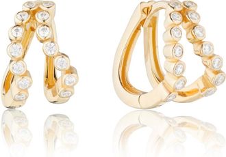 Lily & Roo Gold Double Diamond Style Wave Huggie Hoops Earrings