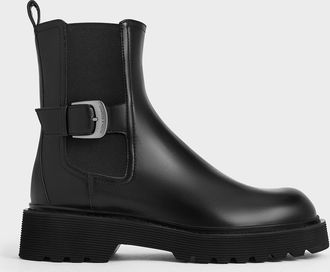 Charles & Keith Side-Buckle Ridged-Sole Chelsea Boots
