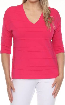 Joseph Ribkoff Textured Stripe V-Neck 3/4 Sleeve Knit Top In Geranium