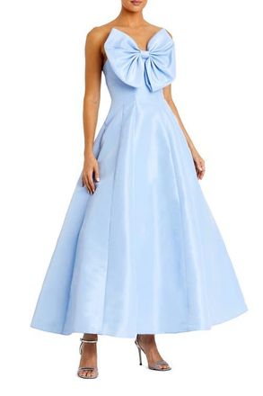 Mac Duggal Womens Strapless A-Line Tea Length Statement Bow Dress in French Blue at Nordstrom, Size 14