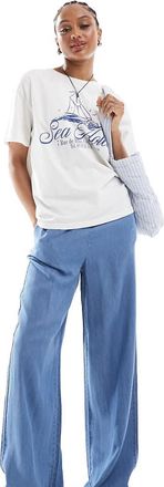 Vero Moda Tall fluid wide leg pants in blue chambray