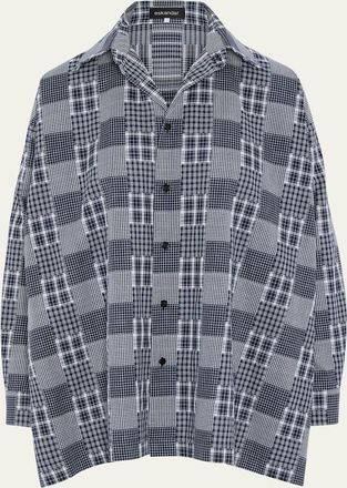 Eskandar Cotton Patchwork Slim A-Line Shirt