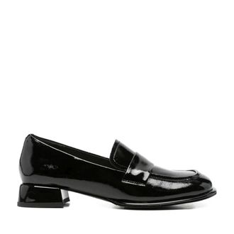 Sergio Moretti Black Glossy Rounded Square Toe Strap Patent Leather Loafers