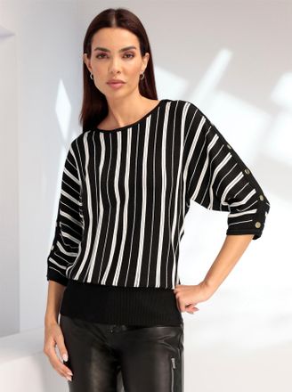 Heine 3/4 Arm-Pullover HEINE Pullover, Damen, Gr. 36, bunt (schwarz, ecru, gestreift), 70% Viskose, 30% Polyamid, gemustert, gestreift, mehrfarbig, Pullover