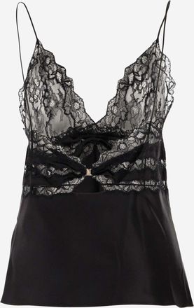 Saint Laurent Womens Fluid Viscose Blend Top Black Polyamide Tops