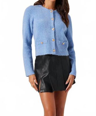 Astr Teddy Button Up Cardigan Sweater In Baby Blue