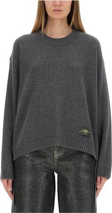 Ganni Ronde Hals Gebreide Trui - Dames - Ronde hals truien - Grijs - 2XS - Truien & Vesten