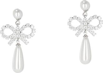 Self Portrait Pearl Bow Droplet Earrings