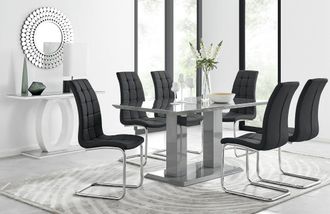 Furniturebox Imperia 6 Grey Dining Table & 6 Murano Chairs in Black