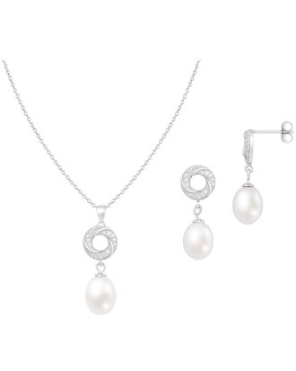 Splendid Pearls Silver 7mm Pearl CZ Set