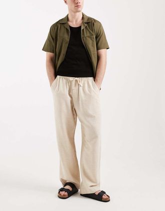 Abercrombie & Fitch Pantaloni ampi in misto lino color crema-Bianco