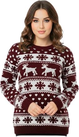 Generic Womens Knitted Christmas Jumper - Festive Reindeer & Snowflake Pattern Pullover | Funny Novelty Xmas Sweater Crew Neck Winter Top (UK, Alpha, M, L, Re