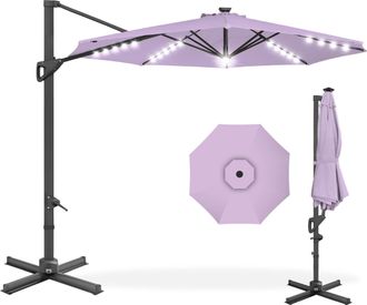 Best Choice Products 10ft 360-Degree Solar LED Lit Cantilever Patio Umbrella, Outdoor Hanging Shade