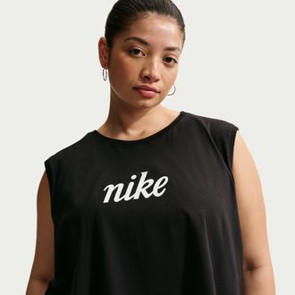 Nike Womens Nike Sportswear Club Loose Cropped Tank Top (Plus Size) in Black | IH8035-010