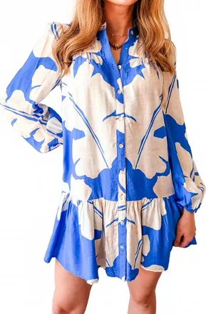 Adelyn Rae Ella Floral Dress In Royal Blue/ Ivory