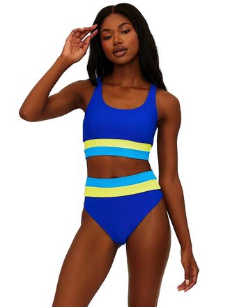Beach Riot Heidi Bikini Bottom Womens Blue Stretch Colorblock Swimwear JZZ767