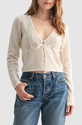 All in Favor Crop Pointelle & Rib Sweater in Oatmeal at Nordstrom Rack, Size Large