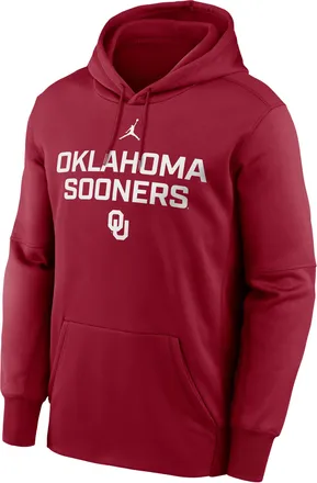Nike Jordan Mens Oklahoma Team Stacked Mens Nike Therma College Pullover Hoodie in Red | NKAQ69WOKN-2KJ
