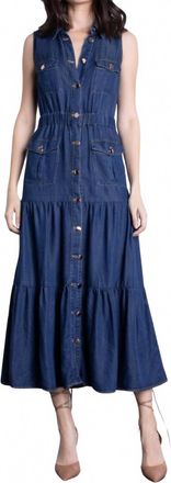 Karina Grimaldi Triana Denim Midi Dress In Blue