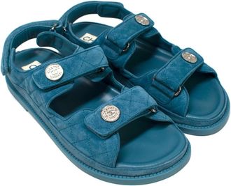 Chanel Blue Suede Dad Sandals Size 38.5