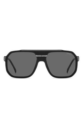 Carrera 60mm Polarized Oversize Aviator Sunglasses in Matte Black Dark Ruthenium at Nordstrom