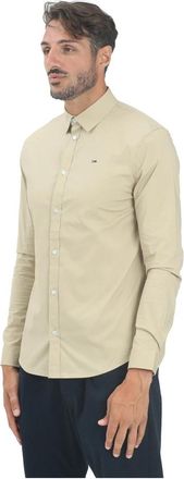Tommy Jeans Beige Overhemd met Lange Mouwen Slim Fit - Heren - Casual Overhemden - Beige - M - Katoen - Overhemden