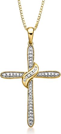 Ross-Simons Diamond Cross Pendant Necklace in 18kt Gold Over Sterling
